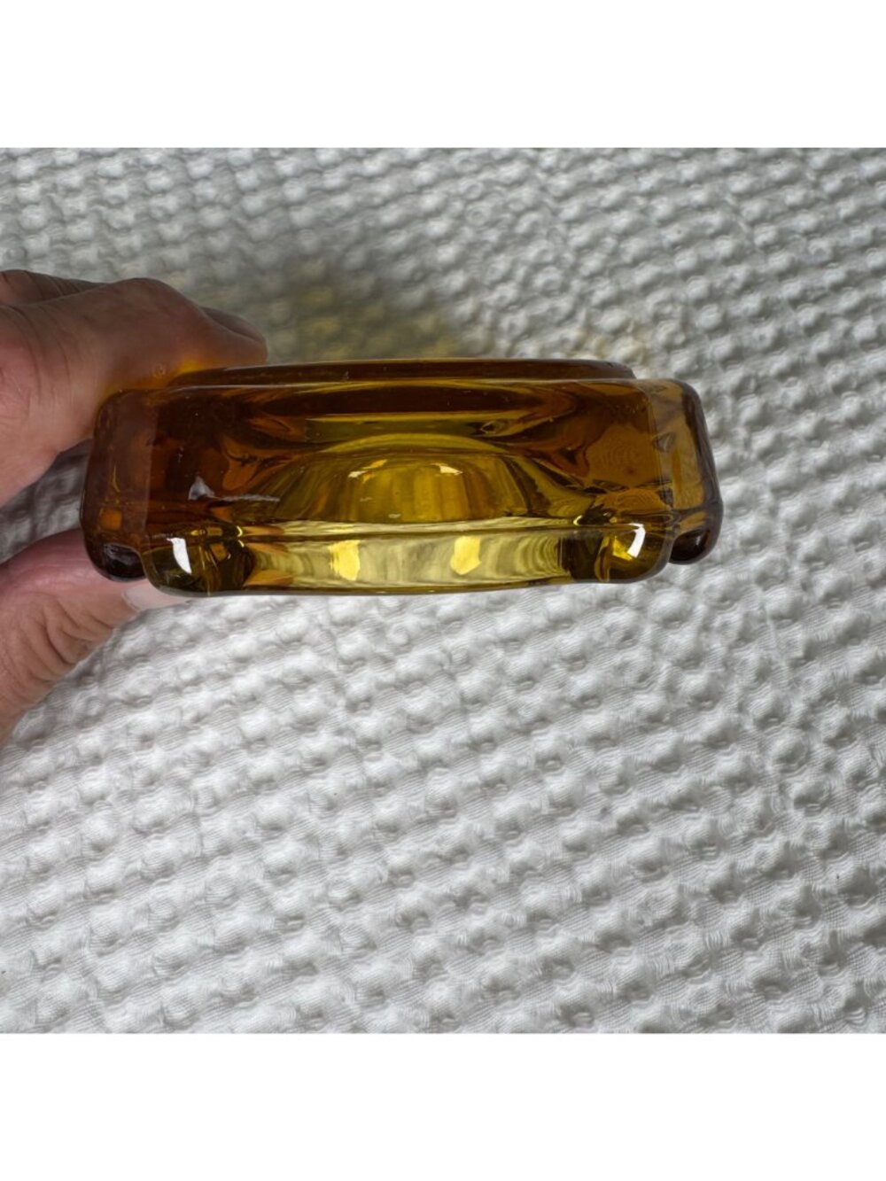Vintage Amber Glass Ashtray With Square Design - Picture 6 of 9
